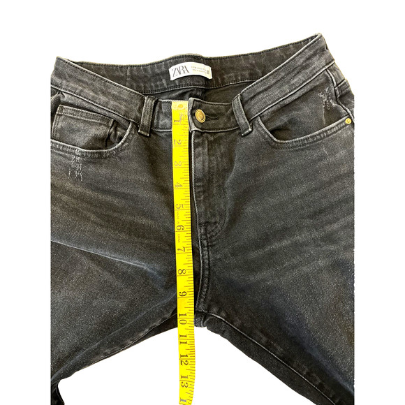 ZARA Womens Straight Leg Jeans Size 6 Black Distressed Mid Rise - Picture 4 of 7
